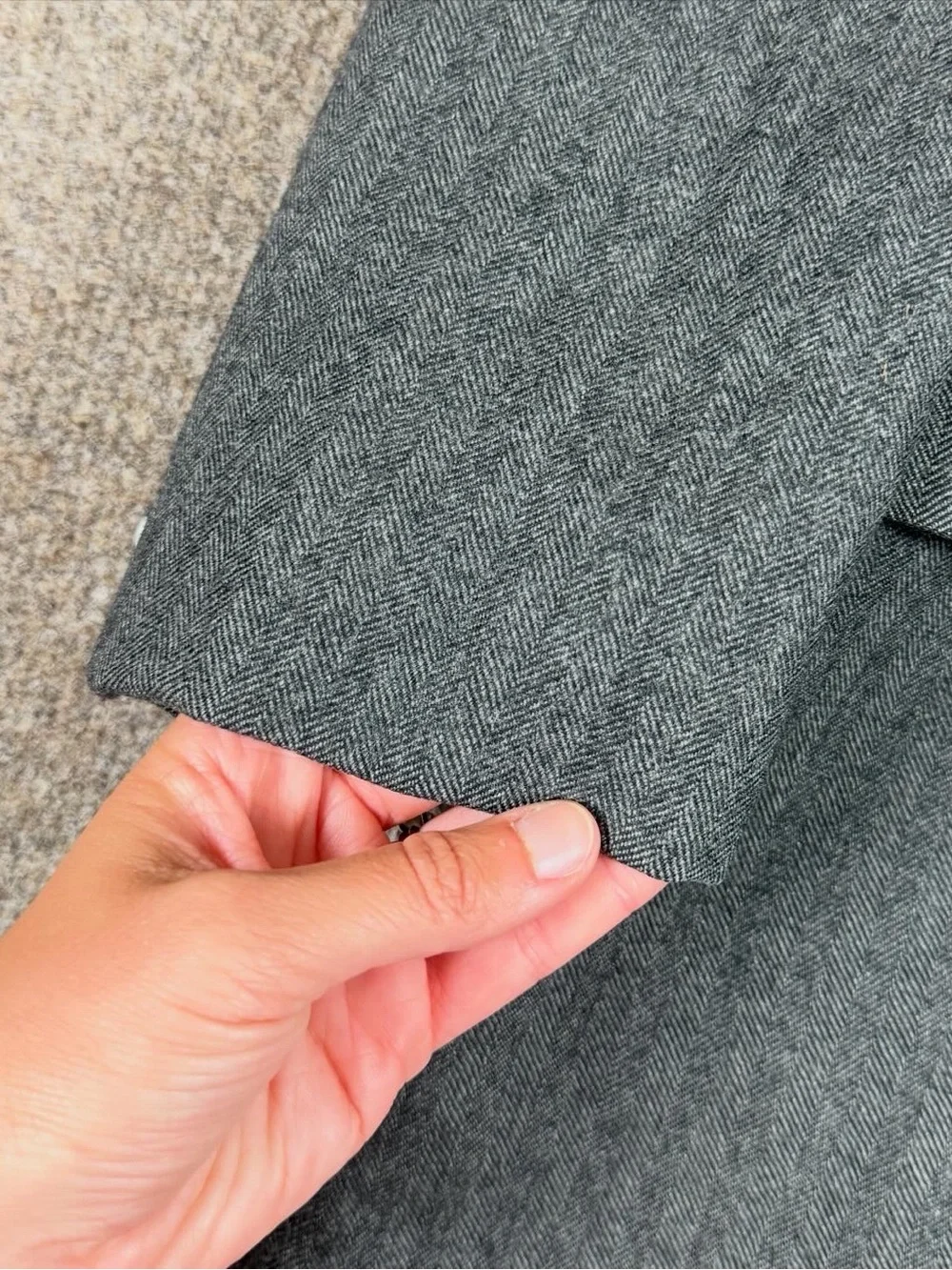 Vintage‎ Grey Herringbone 100% Wool Long Single Breasted Coat Men’s L Overcoat